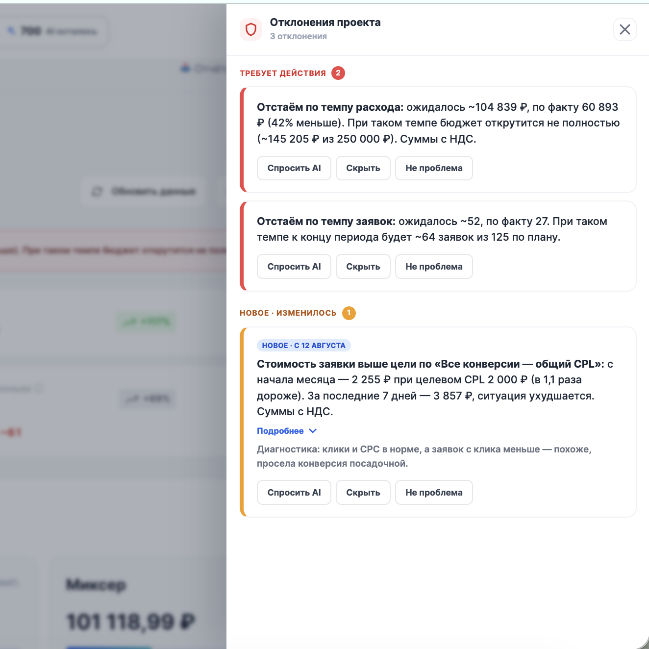 Детектор просадок AdMirra: оповещение о росте стоимости заявки