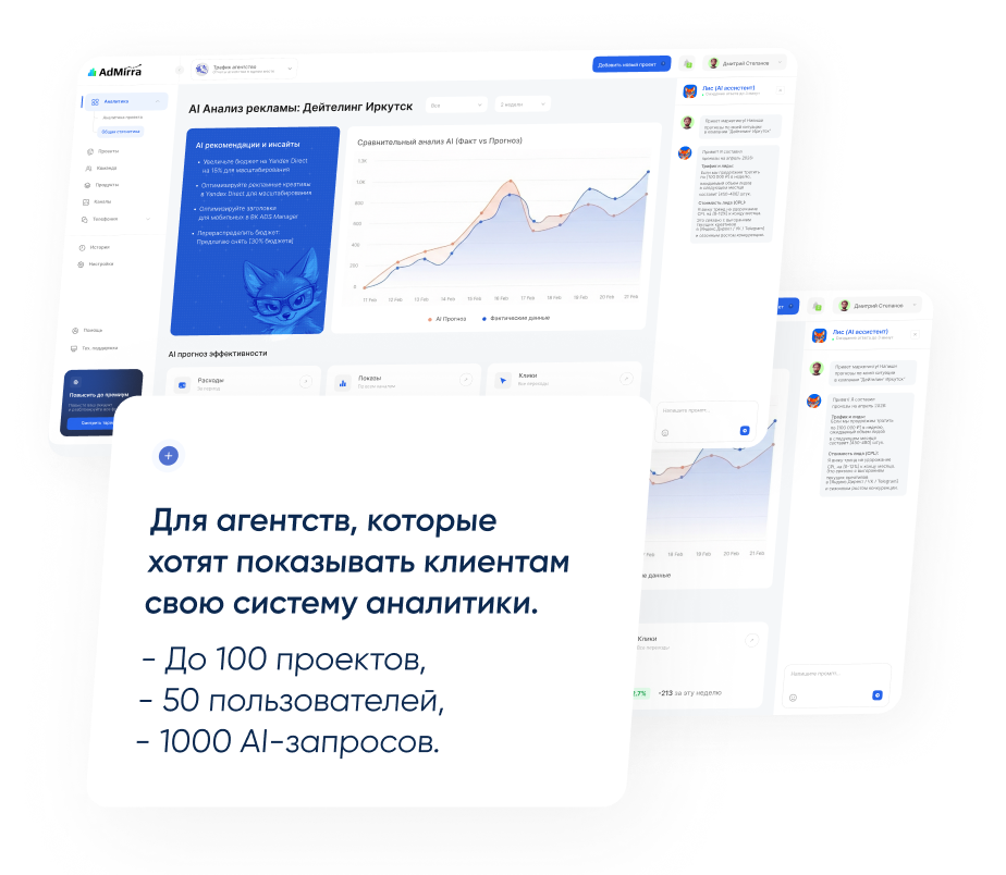 Брендированный интерфейс AdMirra на тарифе White Label